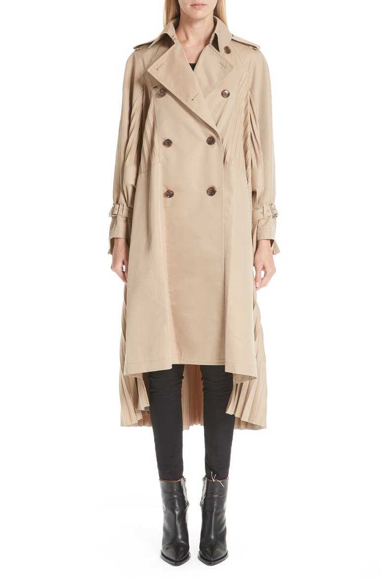 Pleated Trench Coat, Main, color, BEIGE