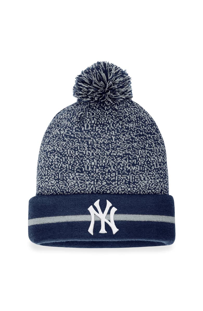 FANATICS Men's Fanatics Branded Navy/Gray New York Yankees Space-Dye Cuffed Knit Hat with Pom, Main, color,