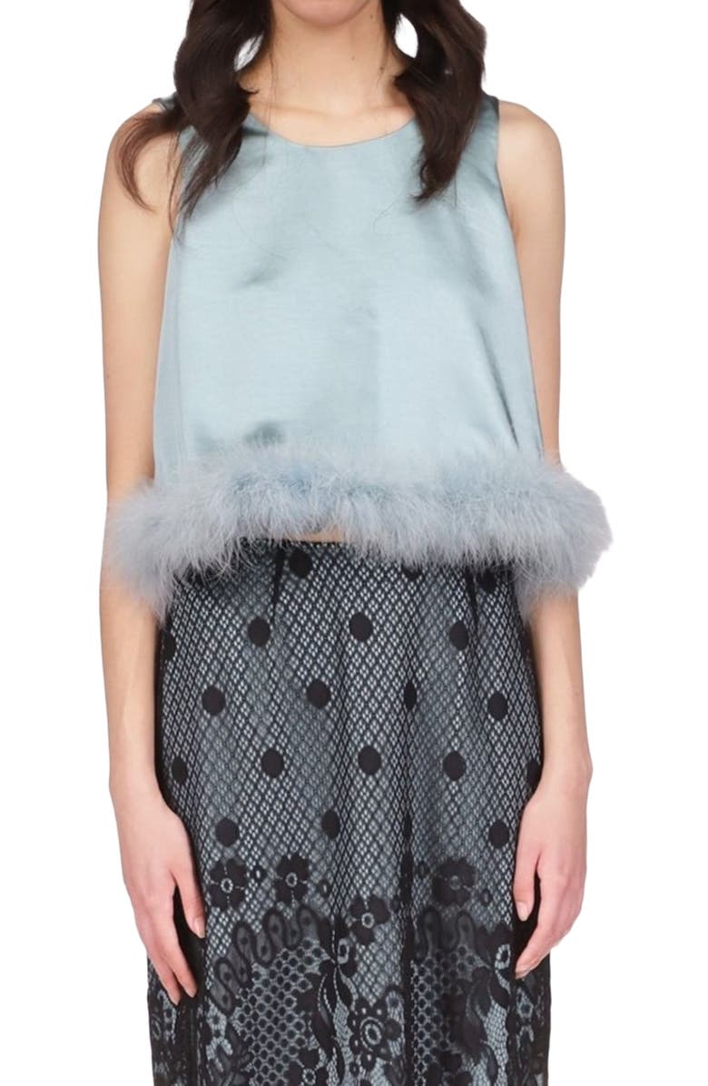 Anna Sui Washed Satin With Lace Top Trimmed With Marabou Feather, Main, color, 