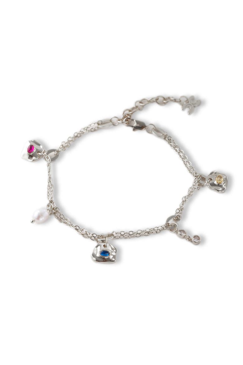 Iris Colored Cubic Zirconia and Freshwater Pearl Charms Anklet, Main, color, Gold