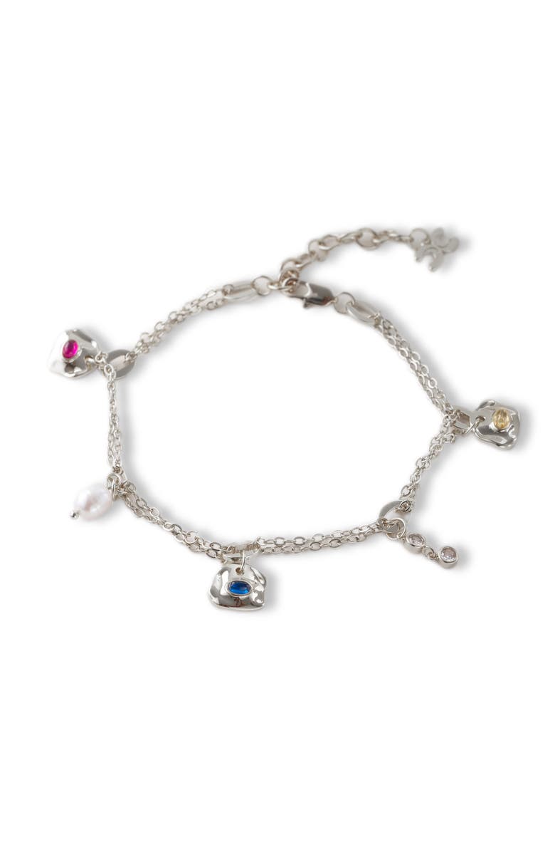 Classicharms Iris Colored Cubic Zirconia and Freshwater Pearl Charms Anklet, Main, color, Silver