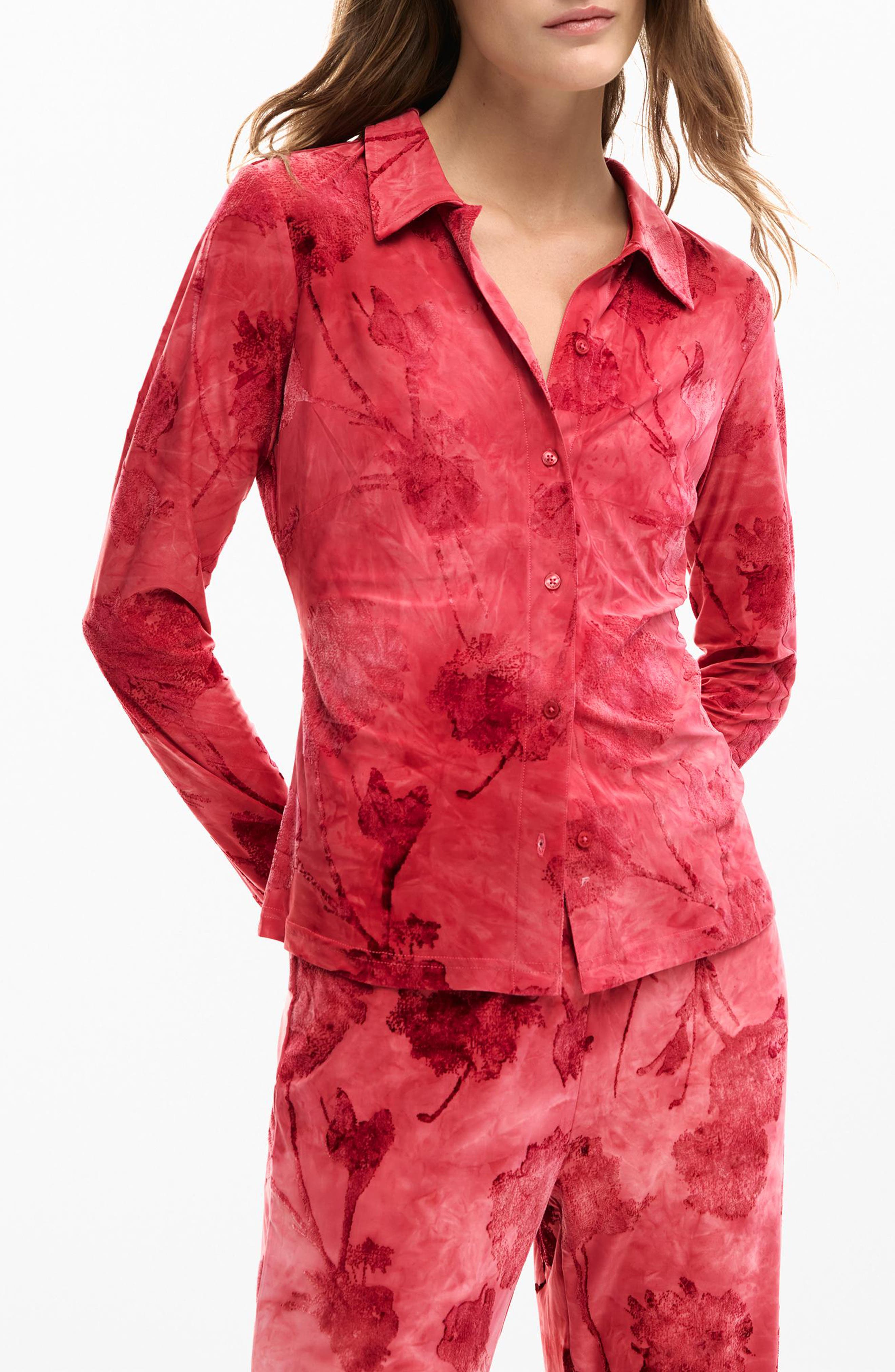 Washed Floral Button-Up Top
