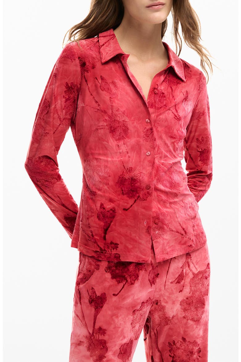 Washed Floral Button-Up Top, Main, color, RED