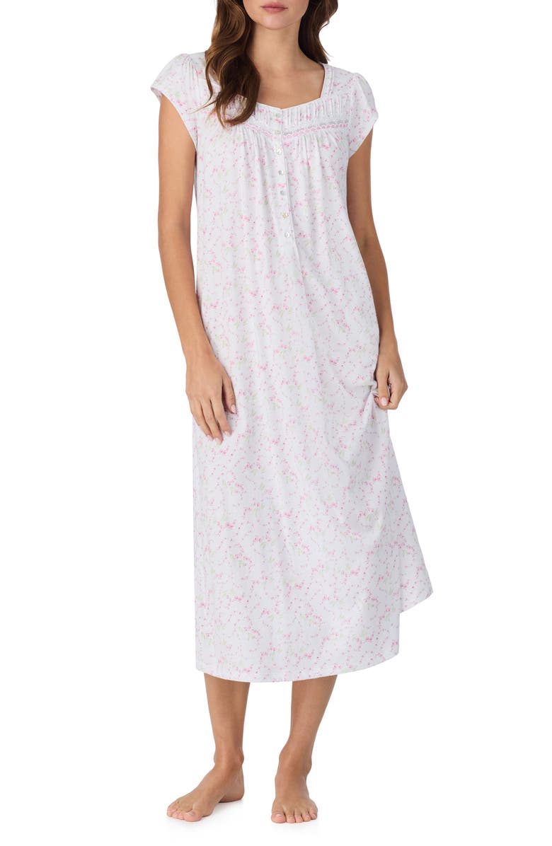 Eileen West Floral Cap Sleeve Cotton Nightgown, Main, color, Viney Flower