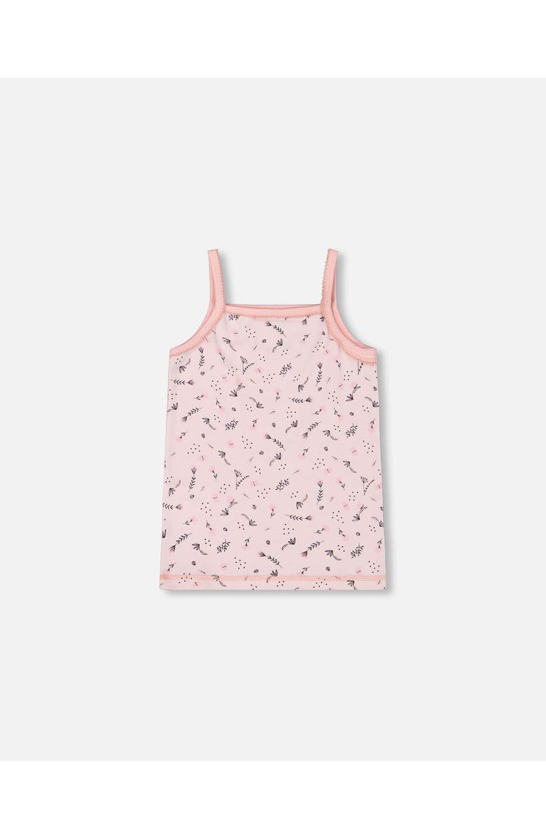 Deux par Deux Girl's Printed Organic Cotton Tank Top Small Pink Flowers On Pale Pink Background, Alternate, color, Pink Flowers On Pale Pink