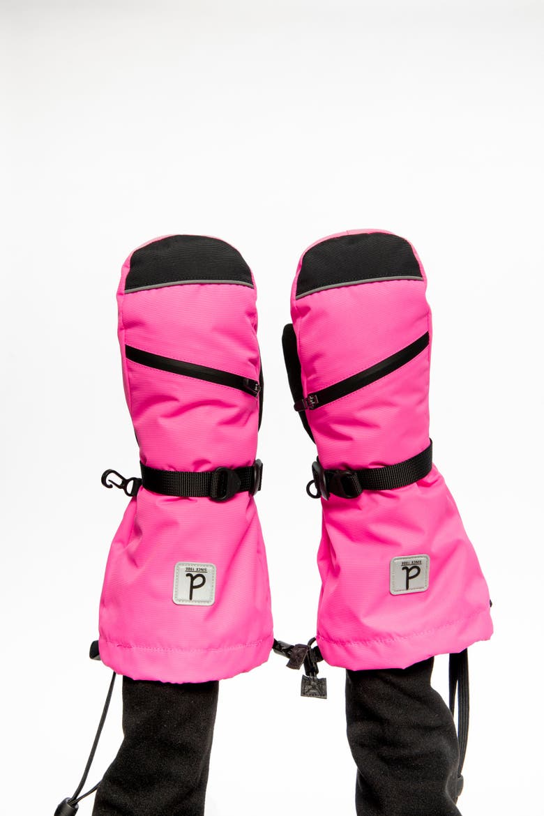 Girl Teknik Waterproof Zipper Pocket Winter Mittens, Alternate, color, Bright Pink