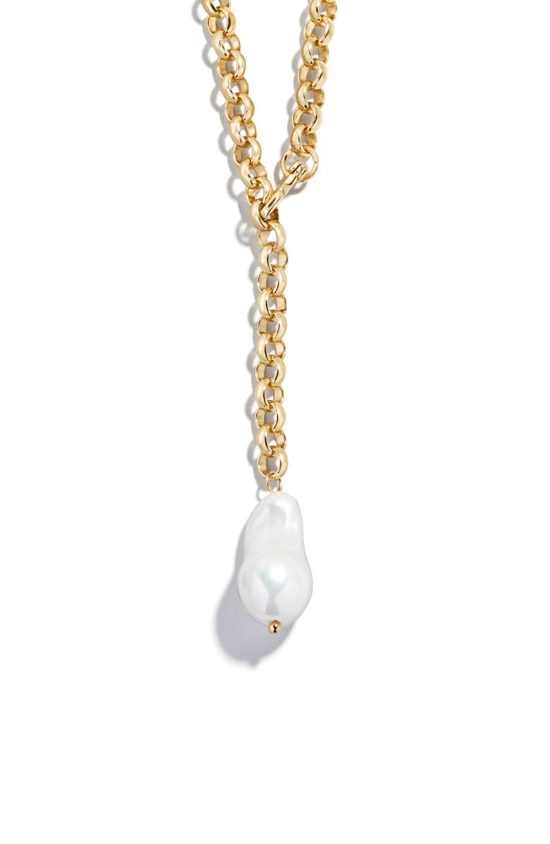 BaubleBar Teagan Faux Pearl Lariat Necklace, Alternate, color, Pearl