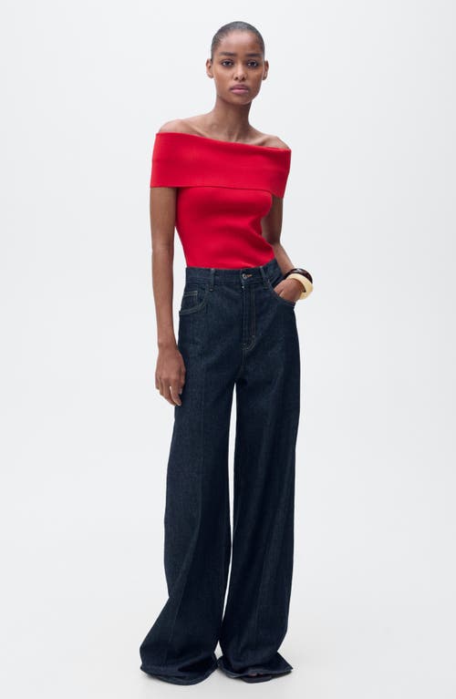 Mango Sesete Off The Shoulder Knit Top In Red