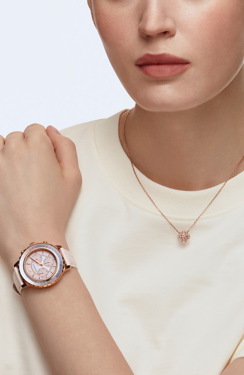 Swarovski Una Clover Stud Earrings & Necklace Set, Alternate, color, Pink