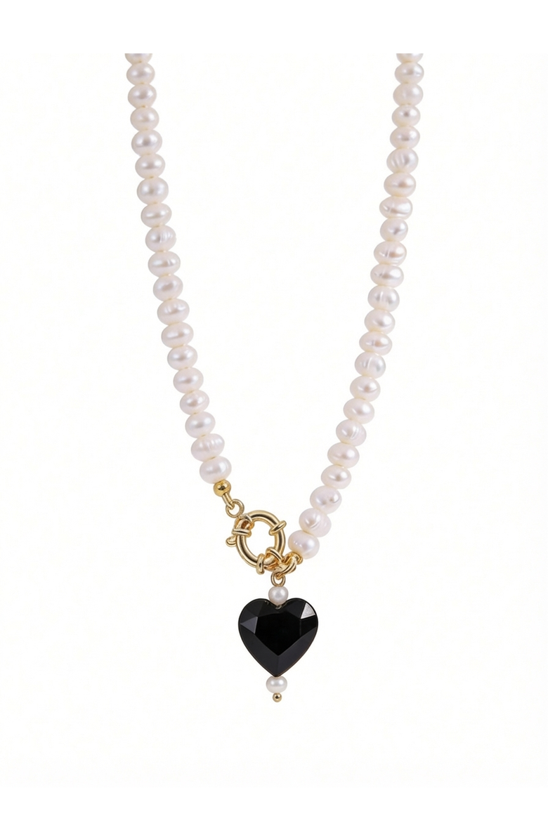 Joey Baby Kokoro Black Heart Freshwater Pearl Necklace, Alternate, color, Black And Gold