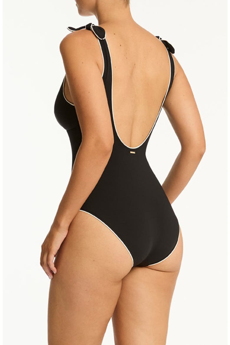 Babylon Knotted Strap One-Piece Swimsuit, Alternate, color, BLACK