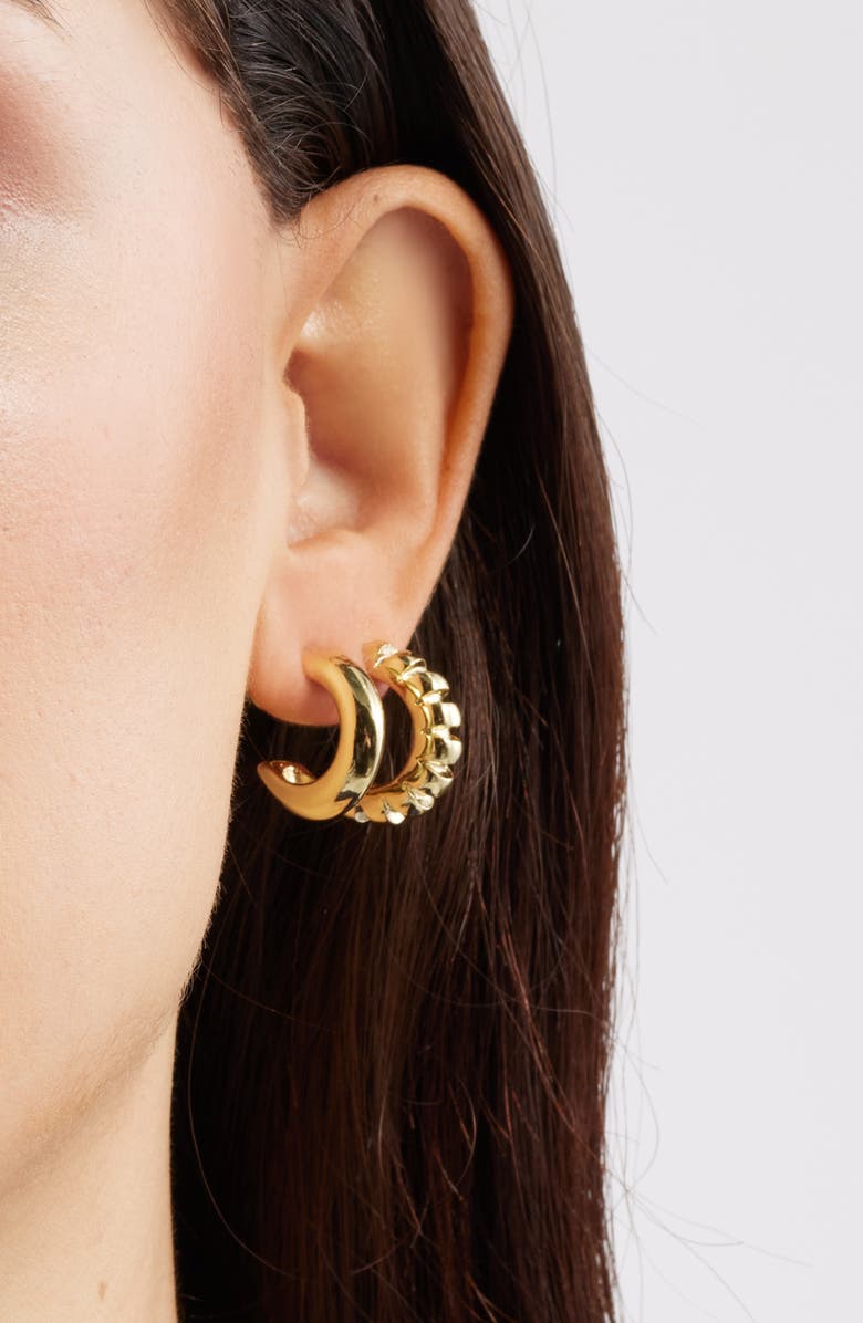 Nordstrom Set of 3 Textured Hoop Earrings, Alternate, color, Gold