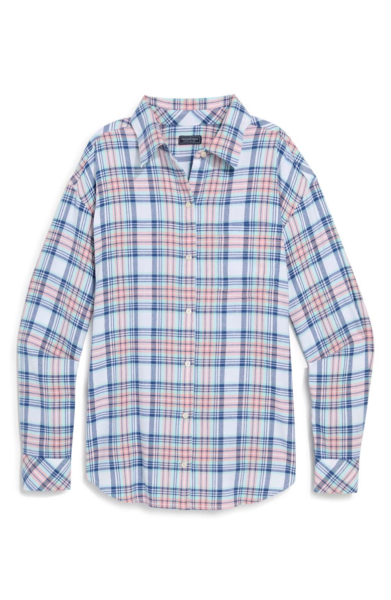 vineyard vines Birdie Relaxed Fit Cotton Blend Flannel Button-Up Shirt, Main, color, Peaches And Cream