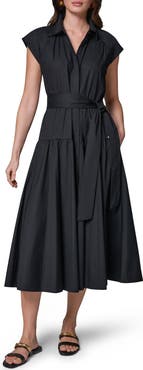 Donna Karan New York Tie Waist Stretch Poplin Midi Dress