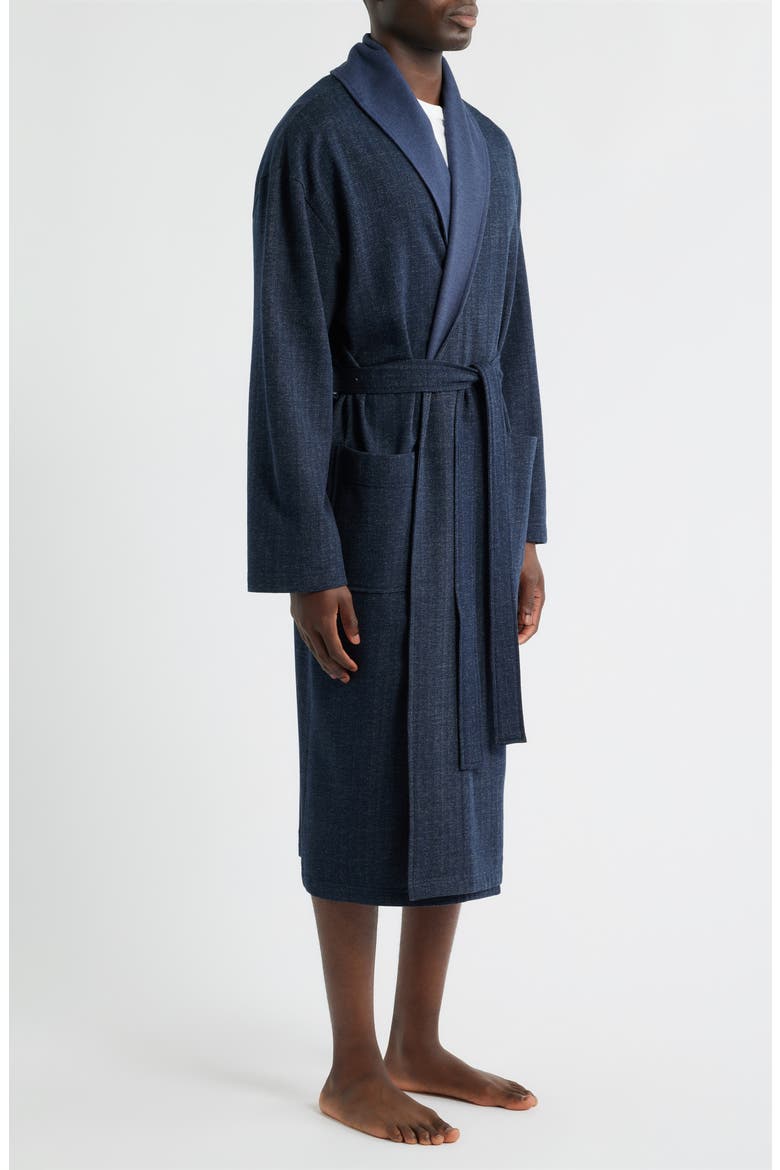 Shawl Collar Cotton Blend Herringbone Robe, Alternate, color, NAVY CHEVRON