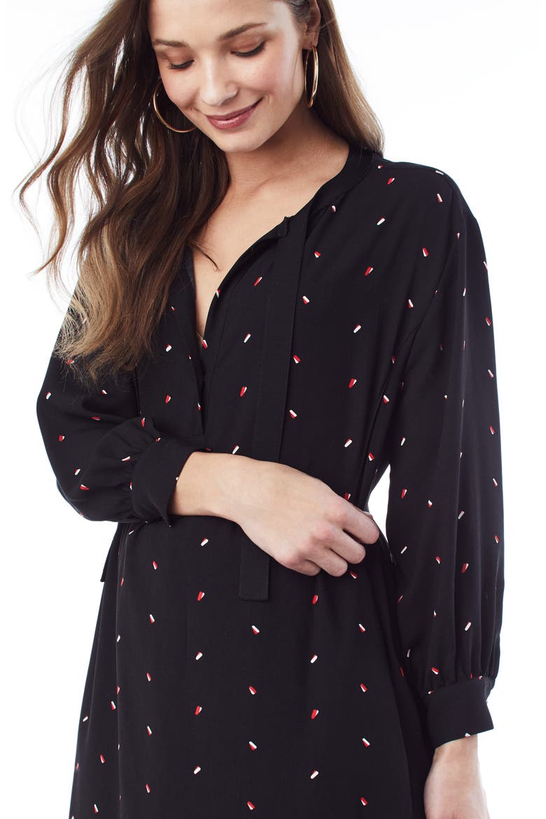 Ali Midi Maternity/Nursing Shirtdress, Alternate, color, BLACK W/ PRINT