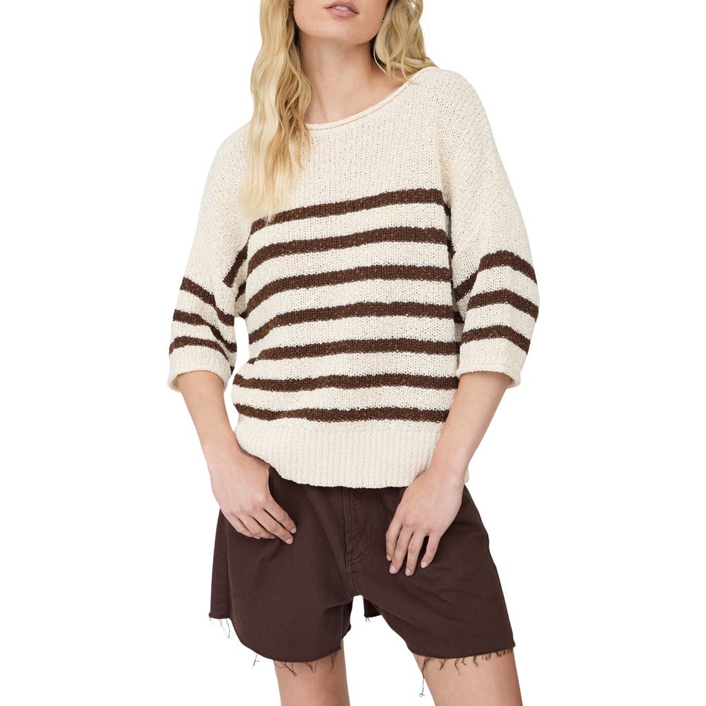 Blu Pepper Striped Short Sleeve Sweater In Chocolate Brown