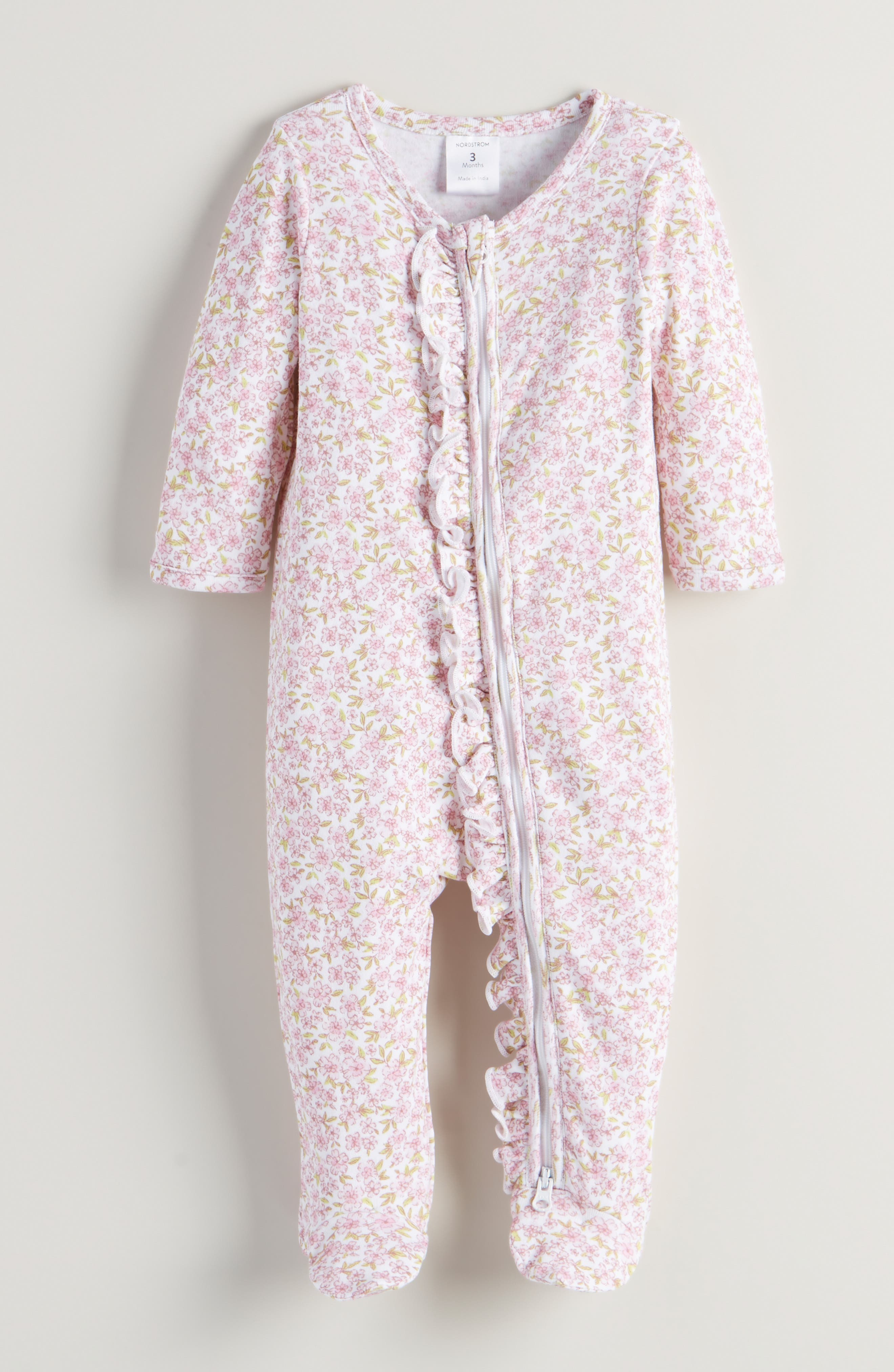 Floral Ruffle Zip-Up Cotton Footie