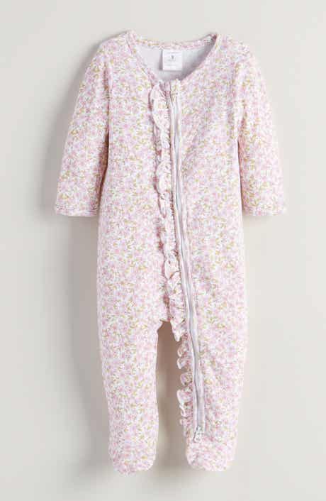 Floral Ruffle Zip-Up Cotton Footie
