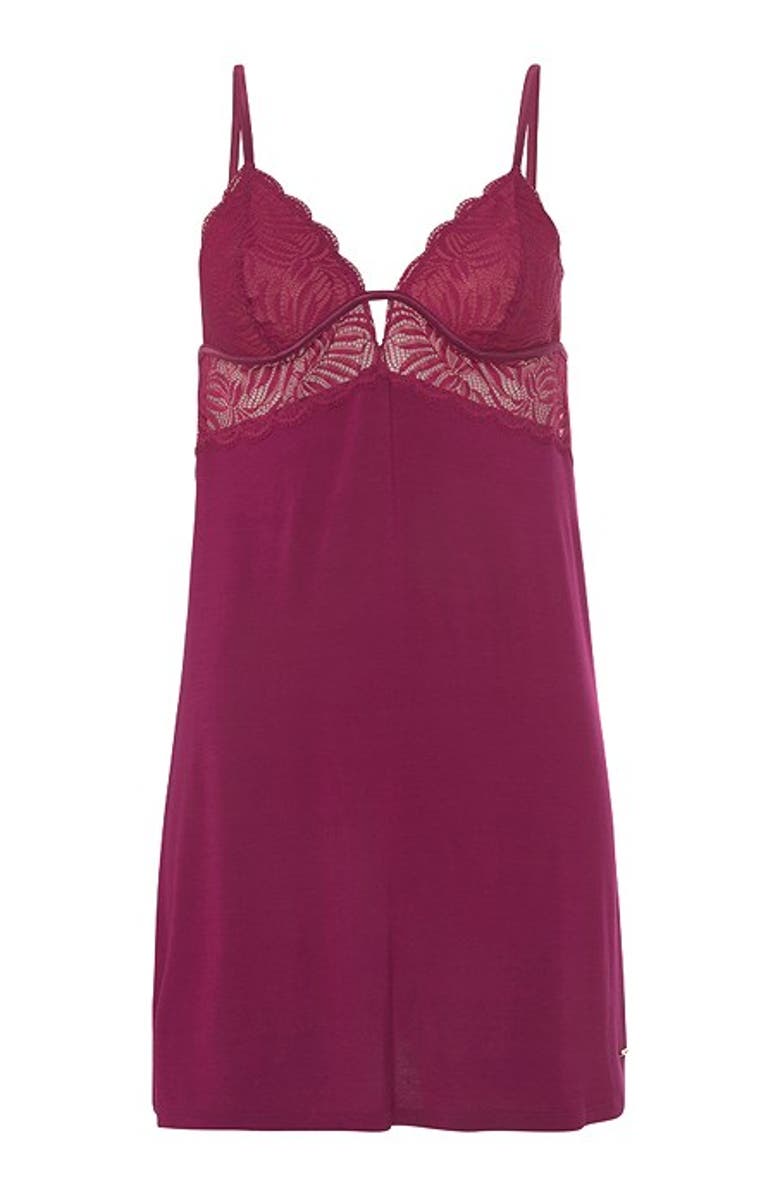 LASCANA Back Cutout Lace Negligee, Alternate, color, Bordeaux