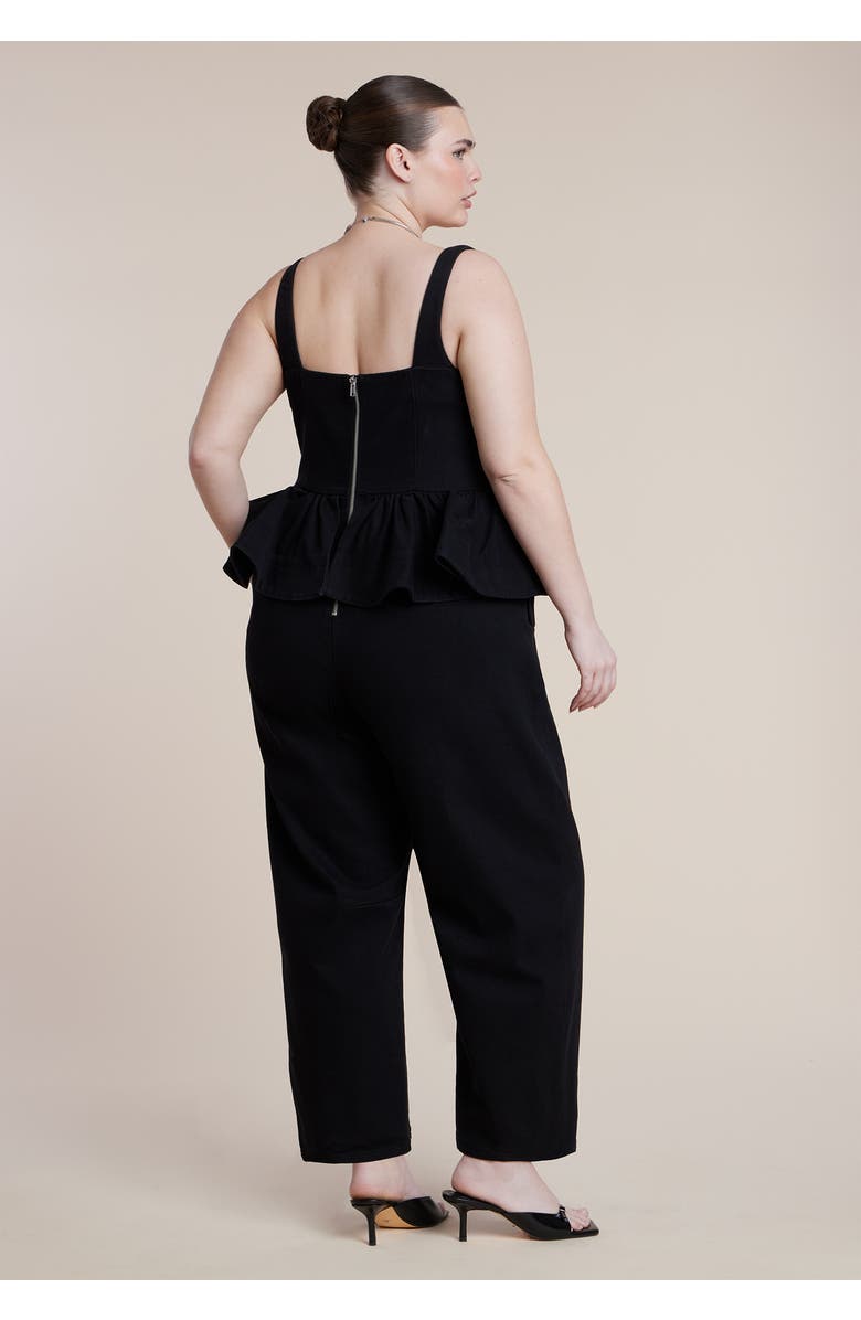 ELOQUII Peplum Barrel Leg Jumpsuit, Alternate, color, Black Wash