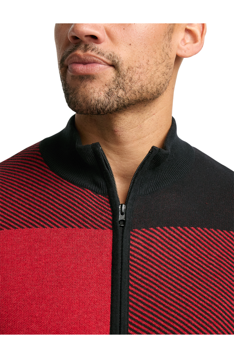 Paul Fredrick Cotton Full Zip Mock Neck Sweater, Alternate, color, Red/Black