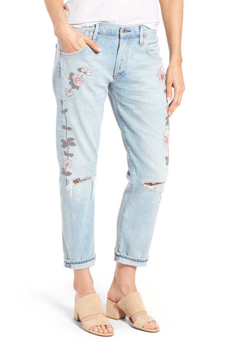 Emerson Slim Boyfriend Jeans, Main, color, DISTRESSED ROCK ON ROSES