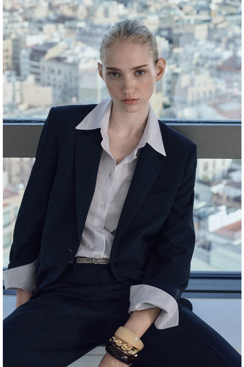 Pinstripe Suit Blazer, Alternate, color, DARK NAVY