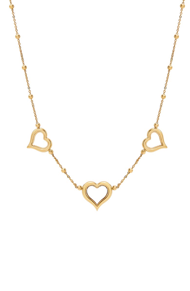 Frankie & Zoe 10K Yellow Gold Triple Heart Beaded Station Chain Necklace, Main, color, Yellow Gold