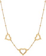 Frankie & Zoe 10K Yellow Gold Triple Heart Beaded Station Chain Necklace