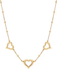 Frankie & Zoe 10K Yellow Gold Triple Heart Beaded Station Chain Necklace