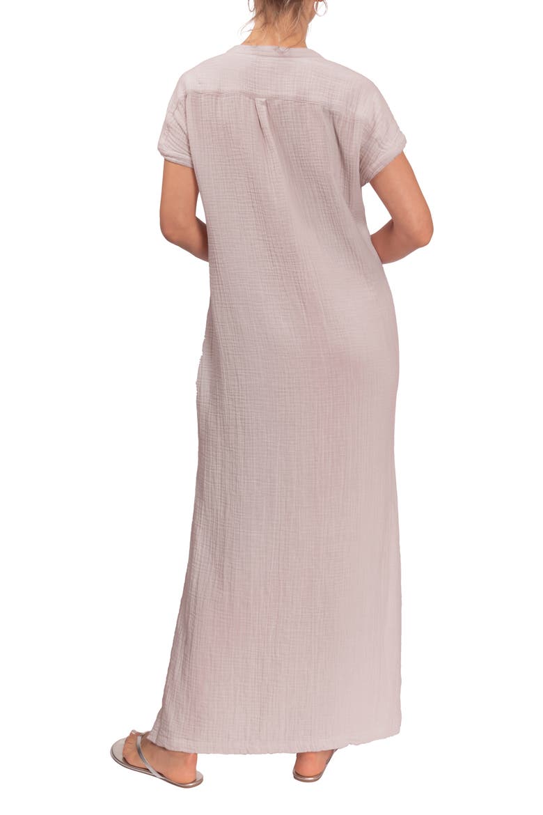 Stacey Split Neck Cotton Caftan, Alternate, color, LIGHT GREY