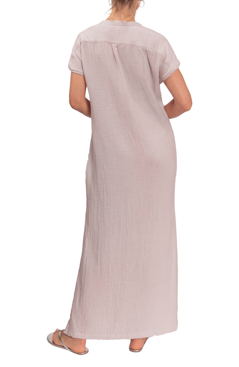 Everyday Ritual Stacey Split Neck Cotton Caftan, Alternate, color, Light Grey