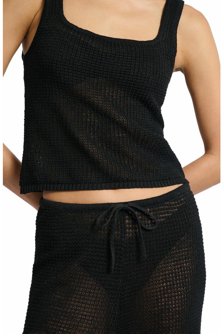 Linen Knit Square Neck Tank, Alternate, color, BLACK