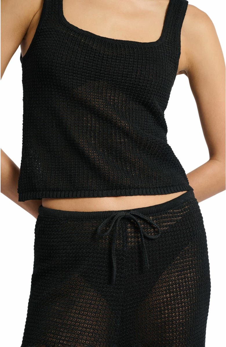 Onia Linen Knit Square Neck Tank, Alternate, color, Black