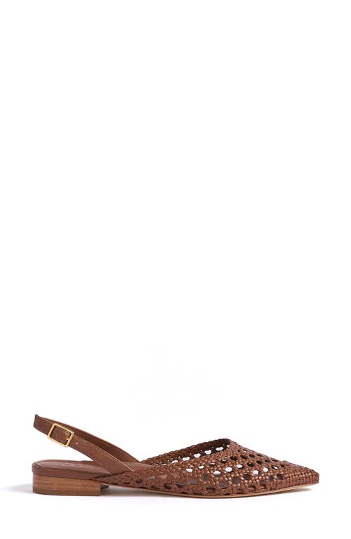 Marion Parke Patty Slingback Pointed Cap Toe Flat In Luggage Braided Nappa