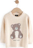 NEXT Kids' Bear Appliqué Crewneck Sweater