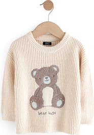 NEXT Kids' Bear Appliqué Crewneck Sweater