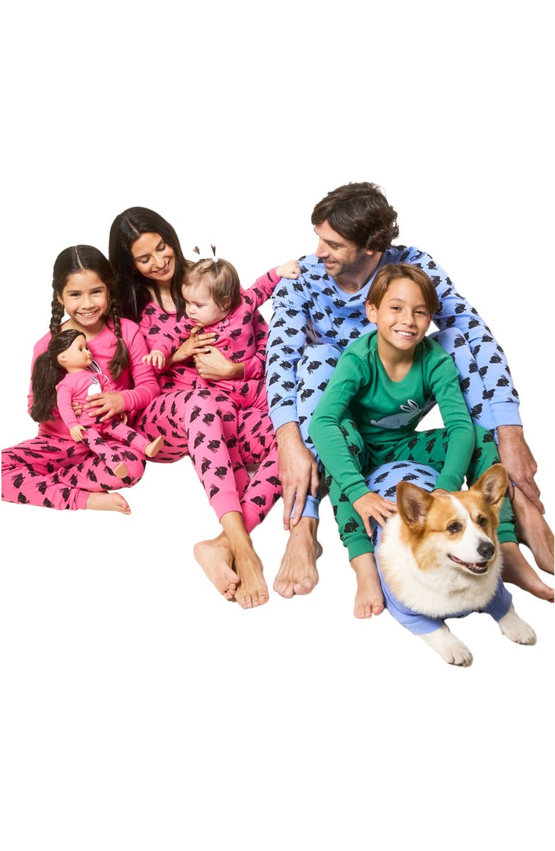 Leveret Footed Cotton Easter Matching Family Pajamas, Bunny Prints, Alternate, color, Blue Bunny