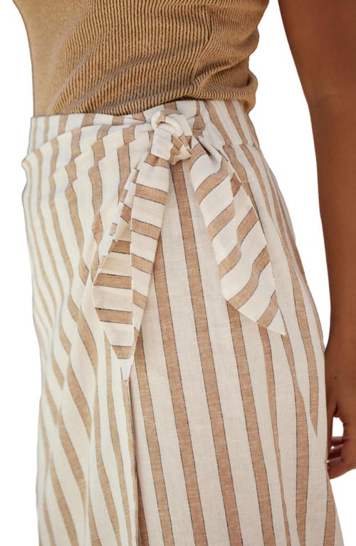 Next Stripe Linen Blend Faux Wrap Midi Skirt