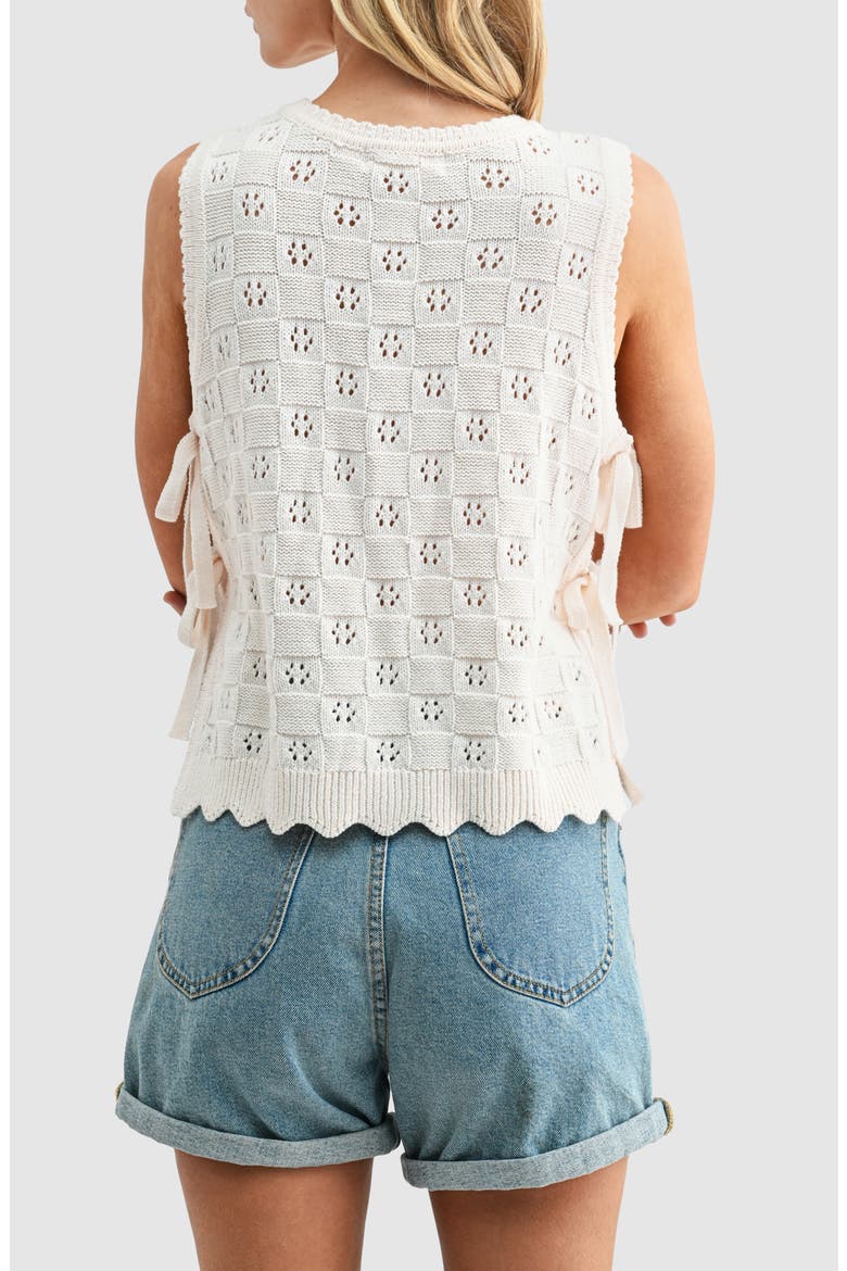 Side Tie Check Stitch Cotton Blend Sweater Vest, Alternate, color, CREAM