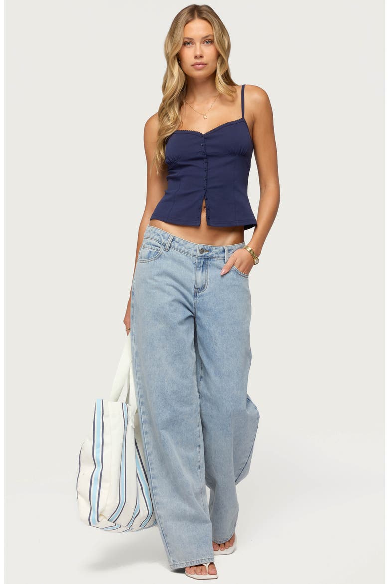 Delia Sweetheart Button-Up Stretch Cotton Tank, Alternate, color, NAVY