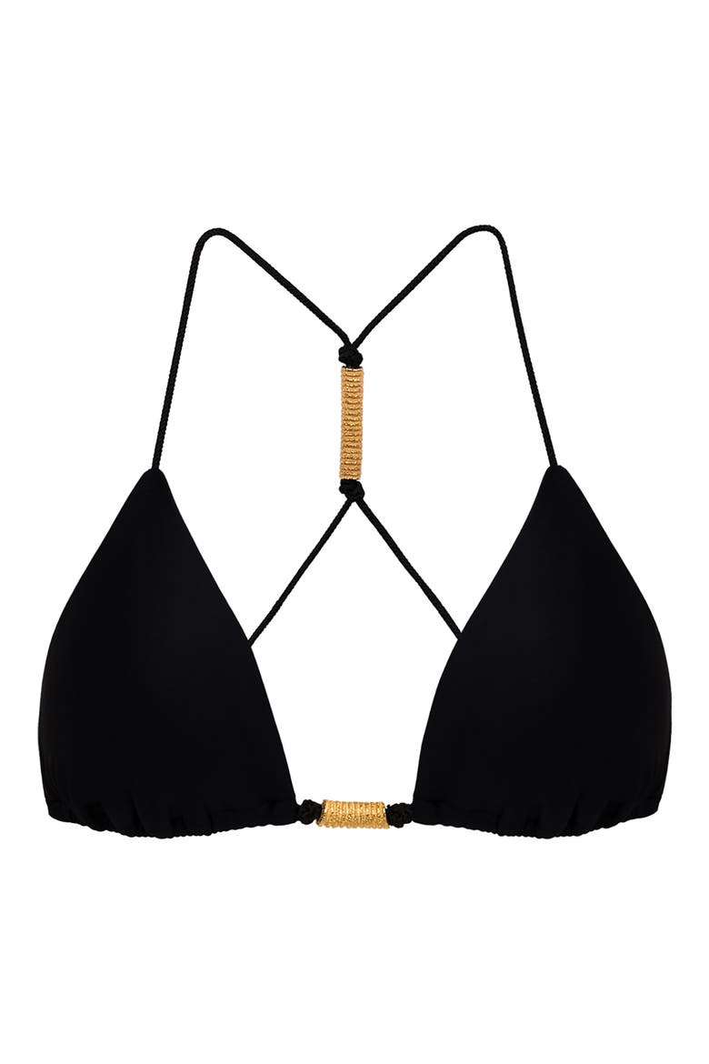 Stacy T-Back Beaded Triangle Bikini Top, Alternate, color, BLACK