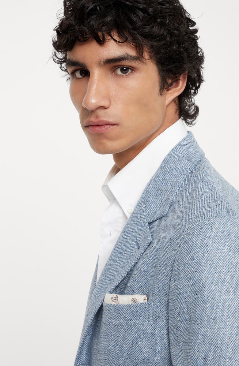 Brunello Cucinelli Flecked wool, silk and cashmere comfort chevron deconstructed blazer, Alternate, color, 