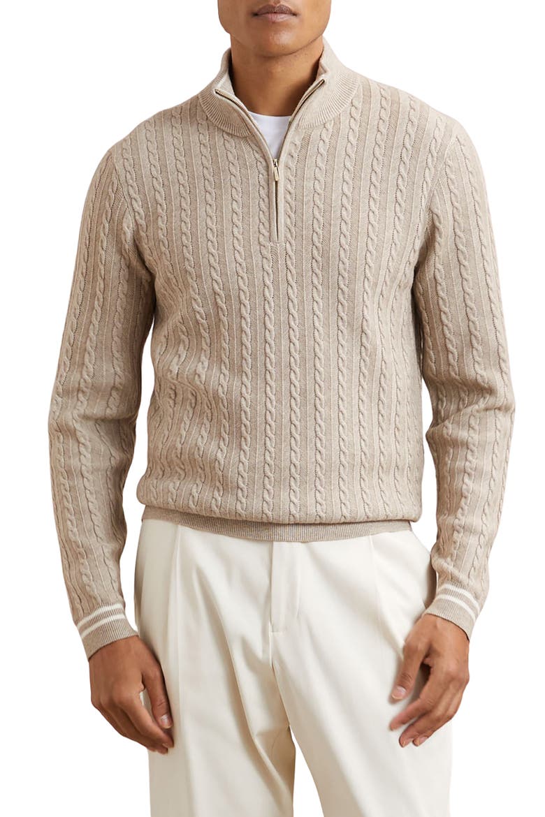 Tuscano Cable Quarter Zip Sweater, Main, color, OATMEAL BROWN