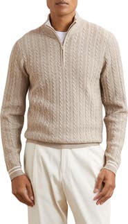 Reiss Tuscano Cable Quarter Zip Sweater