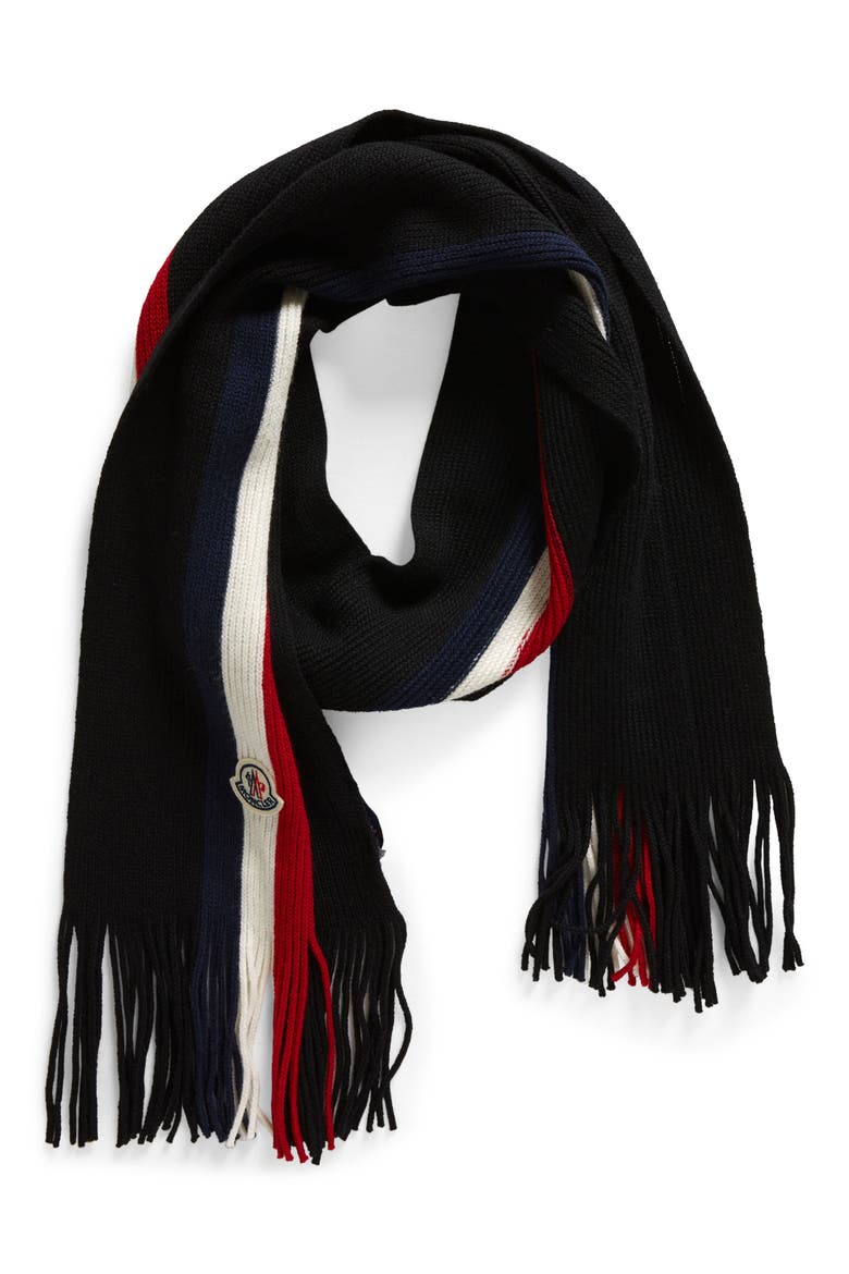 Stripe Virgin Wool Scarf, Main, color, BLACK
