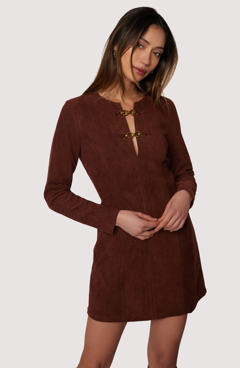 Lost + Wander Fall Enchantment Long Sleeve Faux Suede Minidress, Alternate, color, Chocolate
