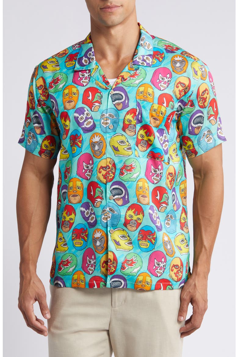 Lucha Libre Camp Shirt, Alternate, color, GREEN