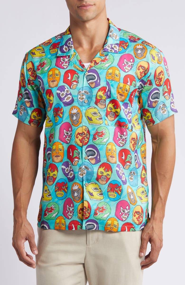 Boardies Lucha Libre Camp Shirt, Alternate, color, Green